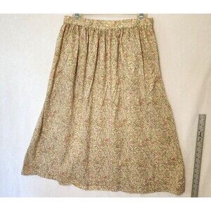 Vintage 90s Jane Rhoads Women's 14 Tan Floral A-line Knee Length Skirt